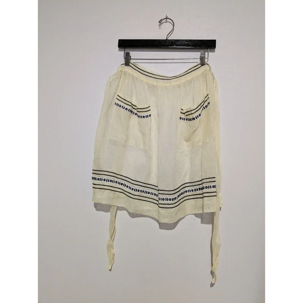 Vintage 50s Yellow Semi Sheer Half Apron Ribbon Trim Ric Rac 2 Pockets Exc